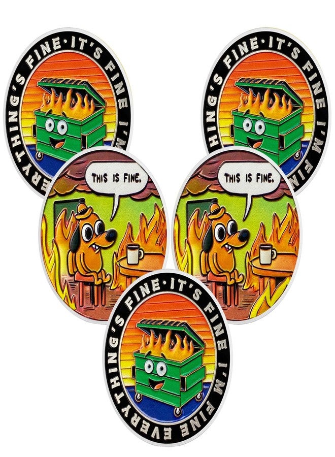 IELCJJ 5Pcs Colorful Dumpster Fire Challenge Coin - This is Fine Mini Dumpster Fire Coin - Hilarious Funny Desk Accessories for Work - Coworker Go Away Token - Inspirational Gifts for Men Women Teacher - Image 1